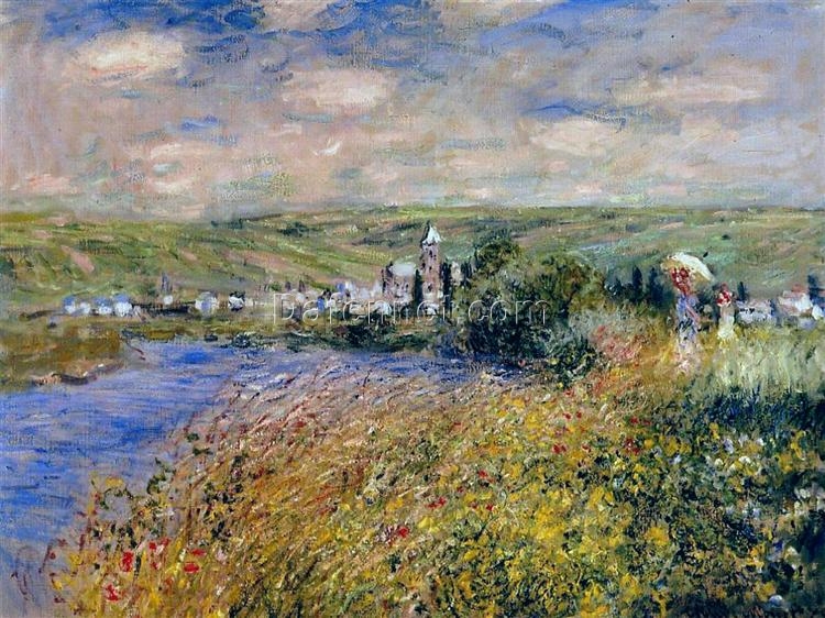 Hand-Painted Oil Painting of Vetheuil Seen from Ile Saint Martin by Claude Monet – 1880 Classic Impressionist Landscape, Dafen Village Art Studio