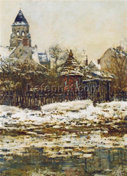 Dafen Village Art Studio’s Custom Oil Painting of Vetheuil, The Church in Winter (1879) by Claude Monet