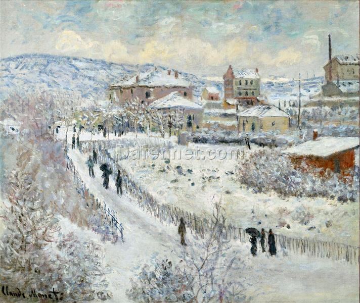 Impressionist Winter Landscape: View of Argenteuil in the Snow Oil Painting by Claude Monet – Made by Dafen Village Artists