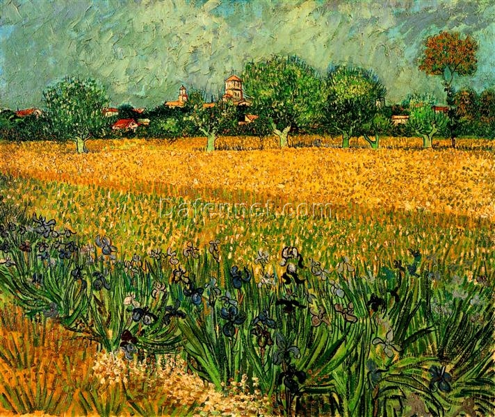 Authentic 1888 View of Arles with Irises in the Foreground – Handcrafted Van Gogh Oil Painting Reproduction