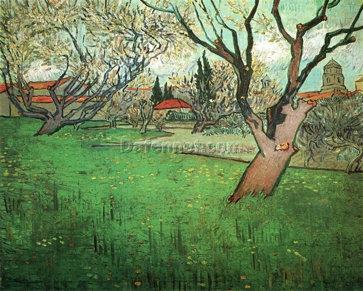 Authentic 1888 View of Arles with Trees in Blossom – Handcrafted Van Gogh Oil Painting Reproduction