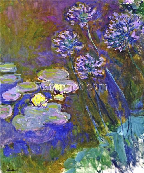 Water Lilies and Agapanthus (1914-1917) by Claude Monet – Premium Hand-Painted Oil Painting, Expertly Made by Dafen Village