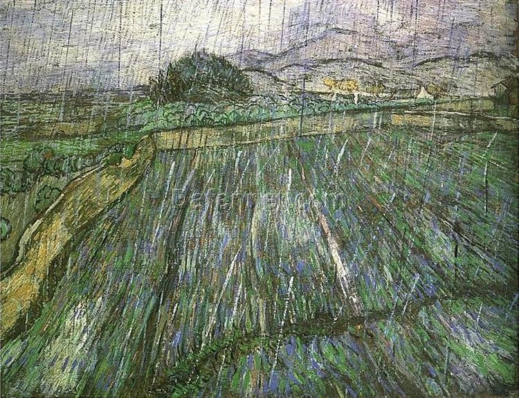 Wheat Field in Rain by Vincent van Gogh – Museum-Quality 1889 Oil Painting Reproduction