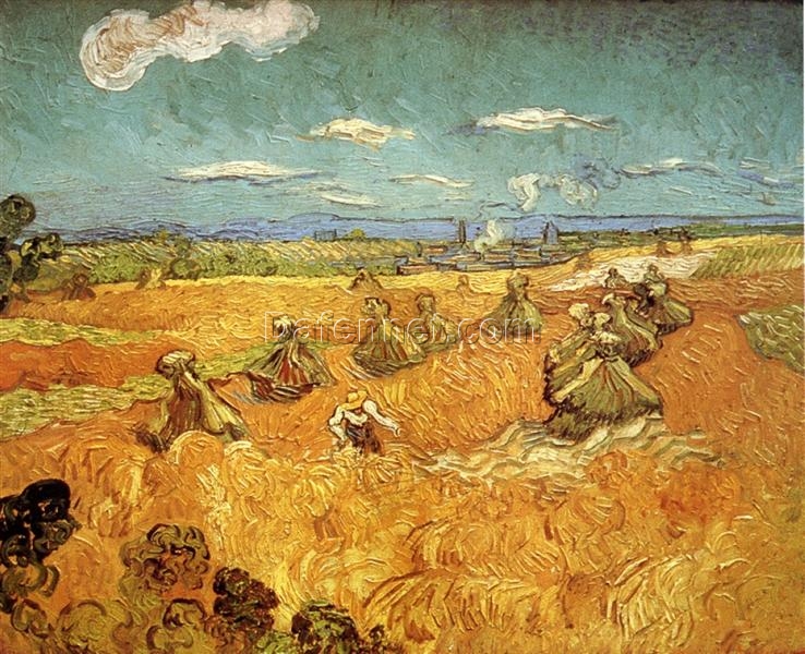 Wheat Stacks with Reaper (1888) – Vincent van Gogh Oil Painting Reproduction