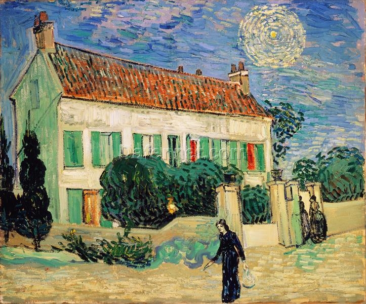 Vincent van Gogh White House at Night (1890) – Tranquil Nighttime Landscape Painting