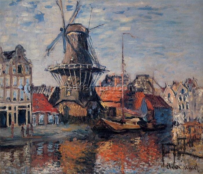 Windmill on the Onbekende Canal, Amsterdam (1874) by Claude Monet – Handcrafted Oil Painting Reproduction, Dafen Village Masterpiece