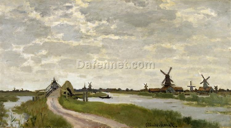 Claude Monet Windmills at Haaldersbroek, Zaandam (1871) – Custom Oil Painting Reproduction, Expertly Crafted by Dafen Village