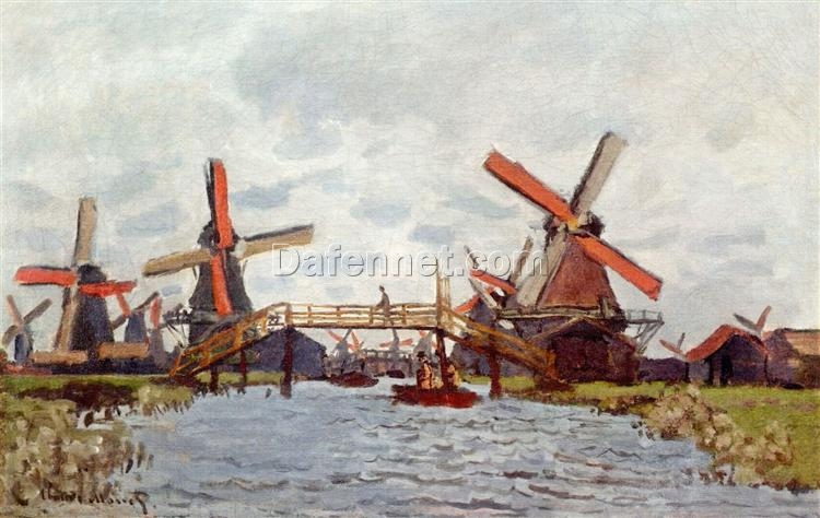 Windmills near Zaandam by Claude Monet (1871) – Stunning Custom Oil Painting, Expertly Crafted by Dafen Village