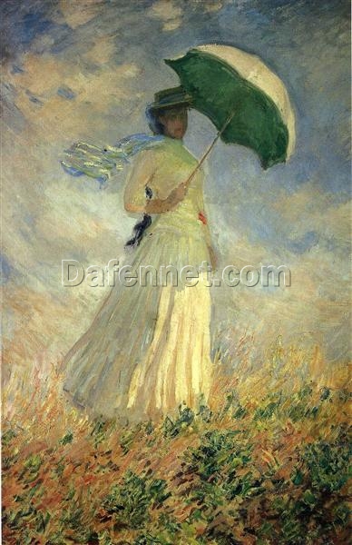 Woman with a Parasol, Facing Right (1886) by Claude Monet – Elegant Hand-Painted Oil Painting, Made by Dafen Village