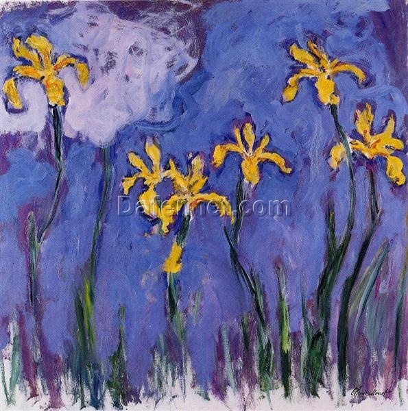 Yellow Irises with Pink Cloud (1914-1917) by Claude Monet – Stunning Custom Oil Painting, Expertly Crafted by Dafen Village