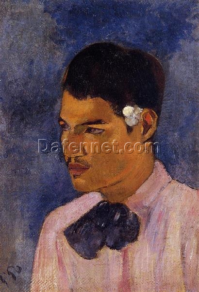 Young Man with a Flower Behind His Ear” (Jeune Tahitien) by Paul Gauguin – 1891 Oil Painting Reproduction