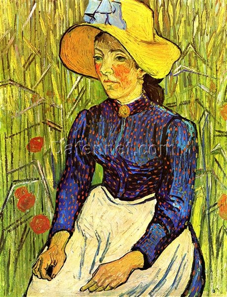 Authentic Van Gogh “Young Peasant Girl in Straw Hat” 1890 Reproduction – Hand-Painted Oil Painting on Canvas from Dafen Village