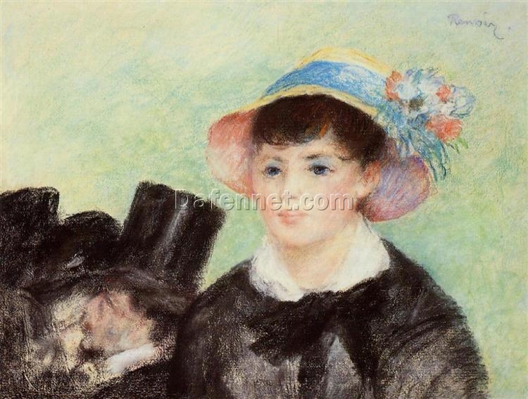 Buy Renoir “Young Woman in a Straw Hat” 1877 – Beautiful Oil Painting Reproduction of Timeless French Portrait with Straw Hat