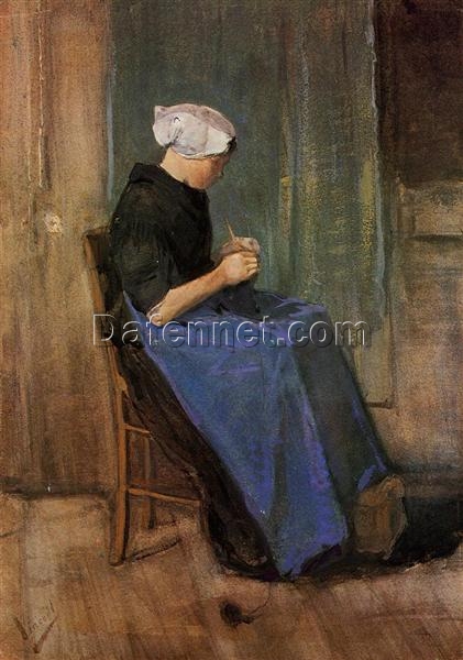 Van Gogh “Young Woman Knitting” 1881 – Custom Oil Painting Reproduction on Canvas | Hand-Painted Fine Art from Dafen Village