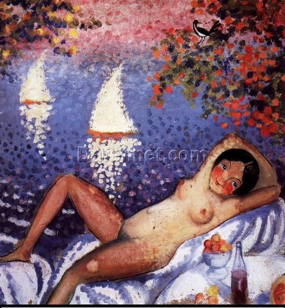 Nude in a Landscape – Expressionism and Pointillism Inspired by Salvador Dali, Oil on Cardboard