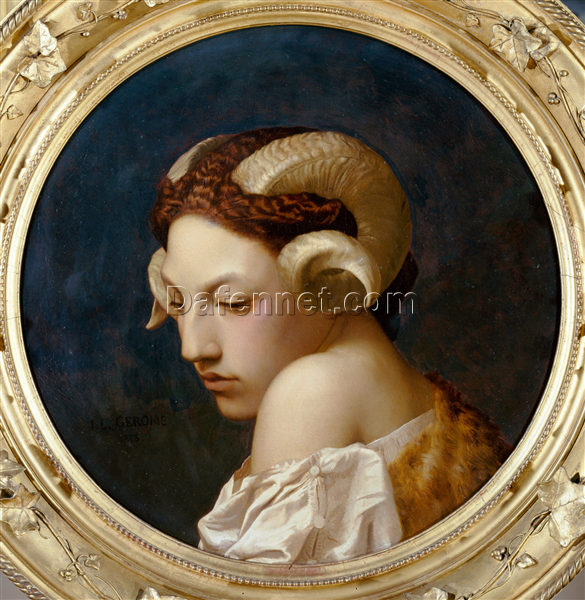 Woman’s Head with Ram Horns by Jean-Léon Gérôme – Mythological Oil Painting