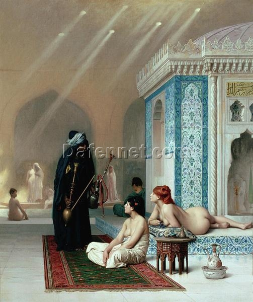 Pool in a Harem by Jean-Léon Gérôme | Orientalist Nude Painting, Academicism Style