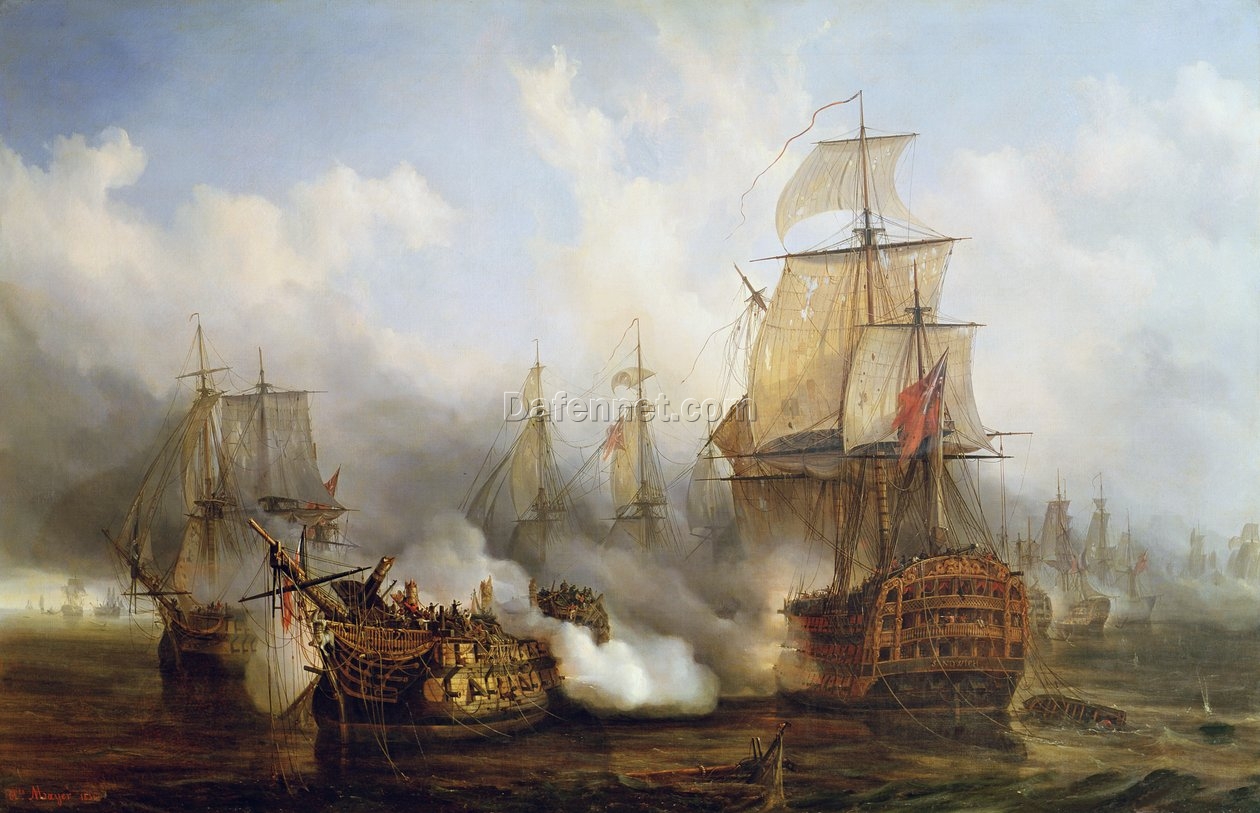 Auguste Mayer’s ‘The Redoutable at Trafalgar’ – High-Quality Oil Reproduction of Historic Naval Battle