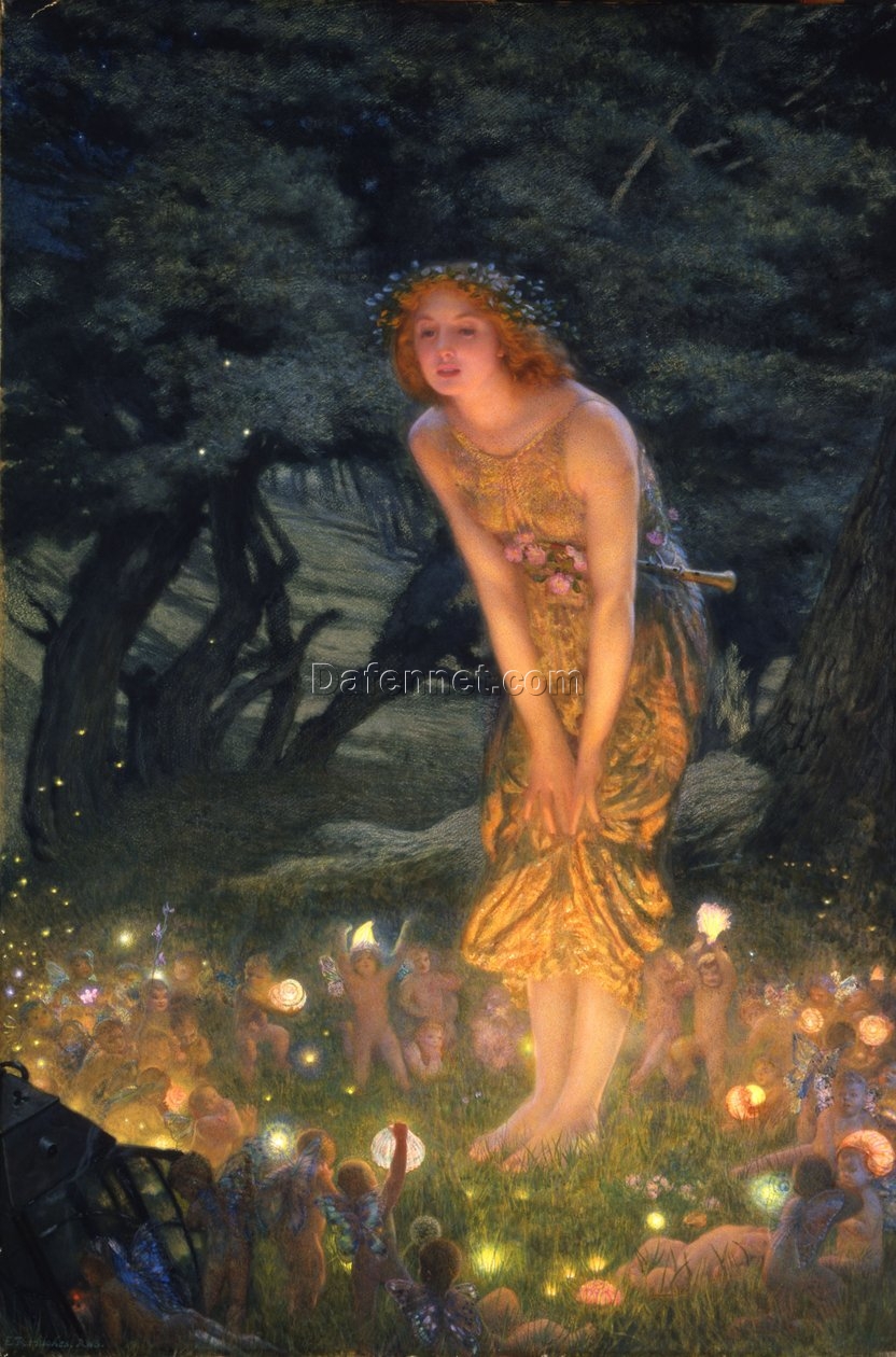 Custom Watercolor Reproduction of Edward Robert Hughes’ ‘Midsummer Eve’ – Pre-Raphaelite Masterpiece