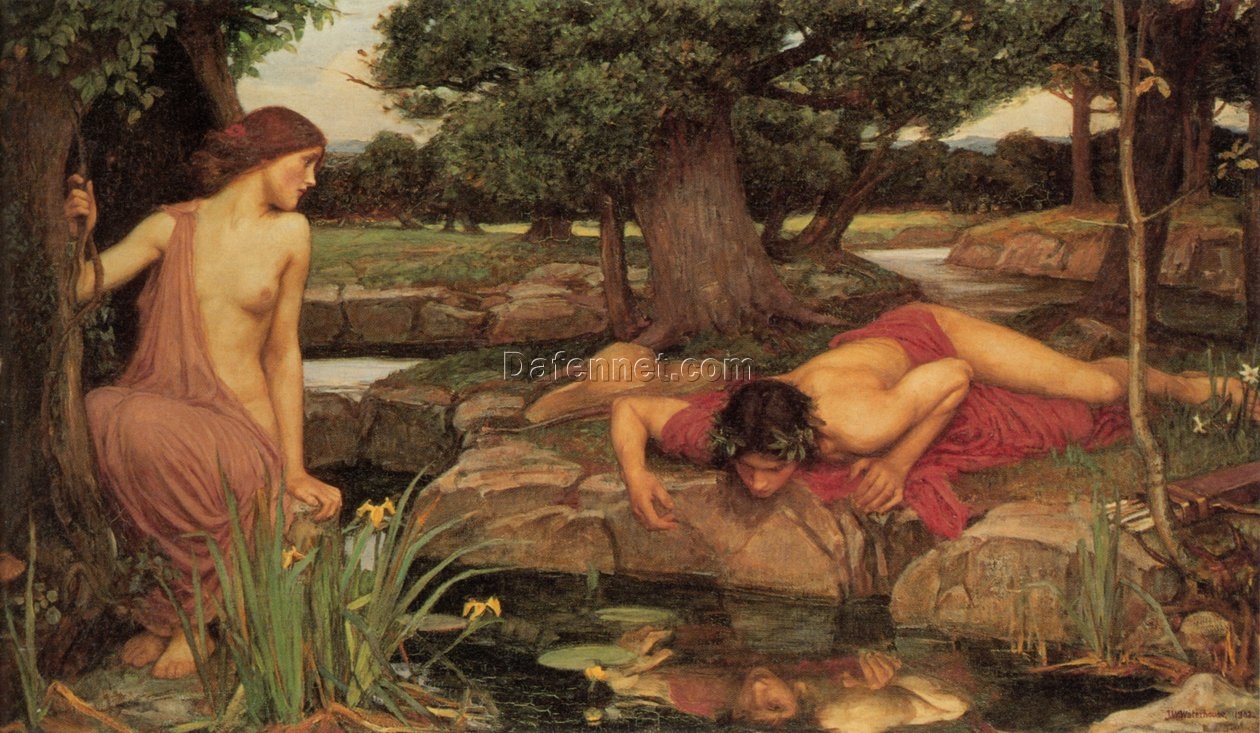 John William Waterhouse’s Echo and Narcissus – 1903 Realist Masterpiece Replica