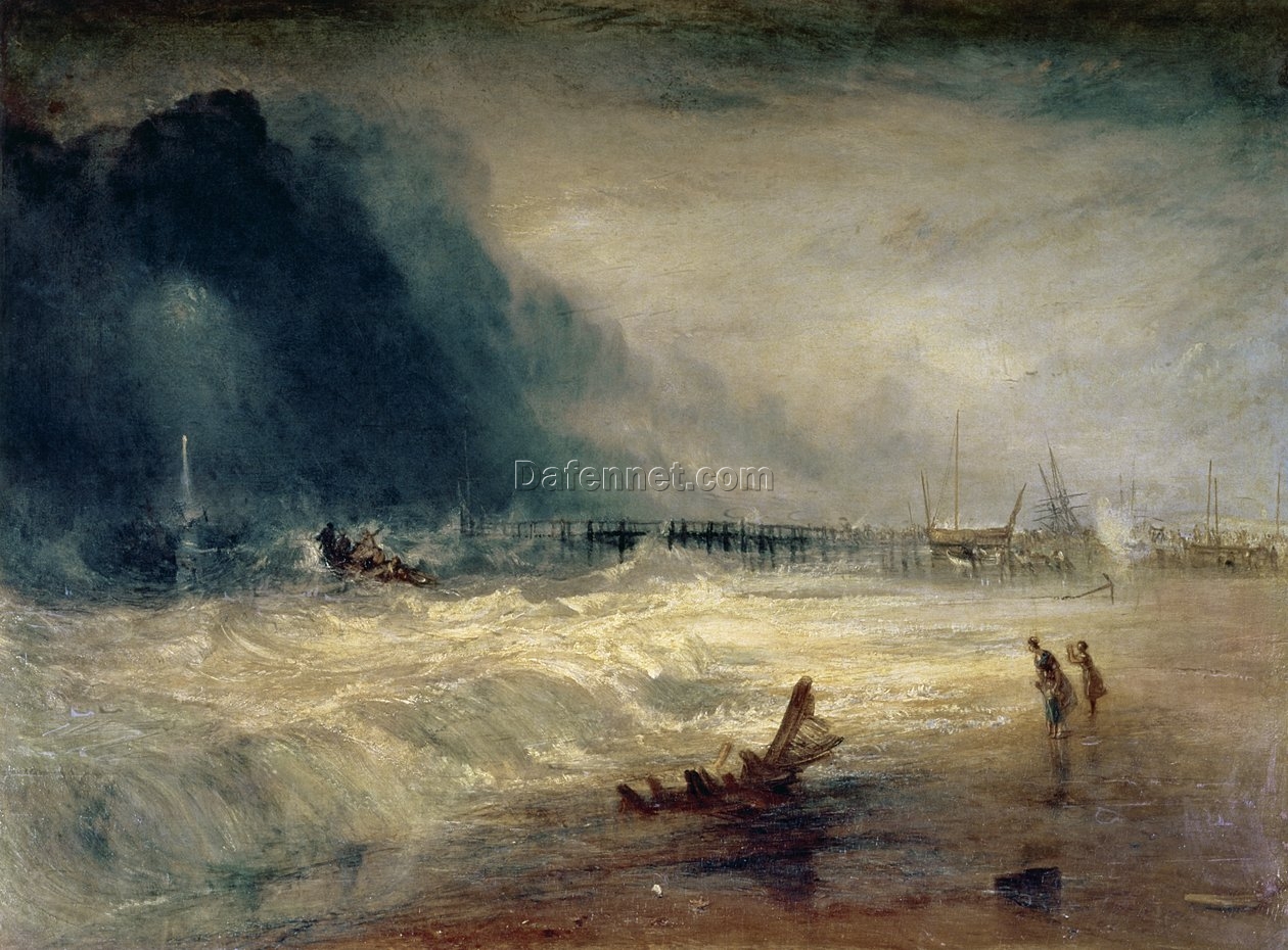 Hand-Painted Reproduction of Lifeboat and Manby Apparatus by J.M.W. Turner – Maritime Drama in Oil