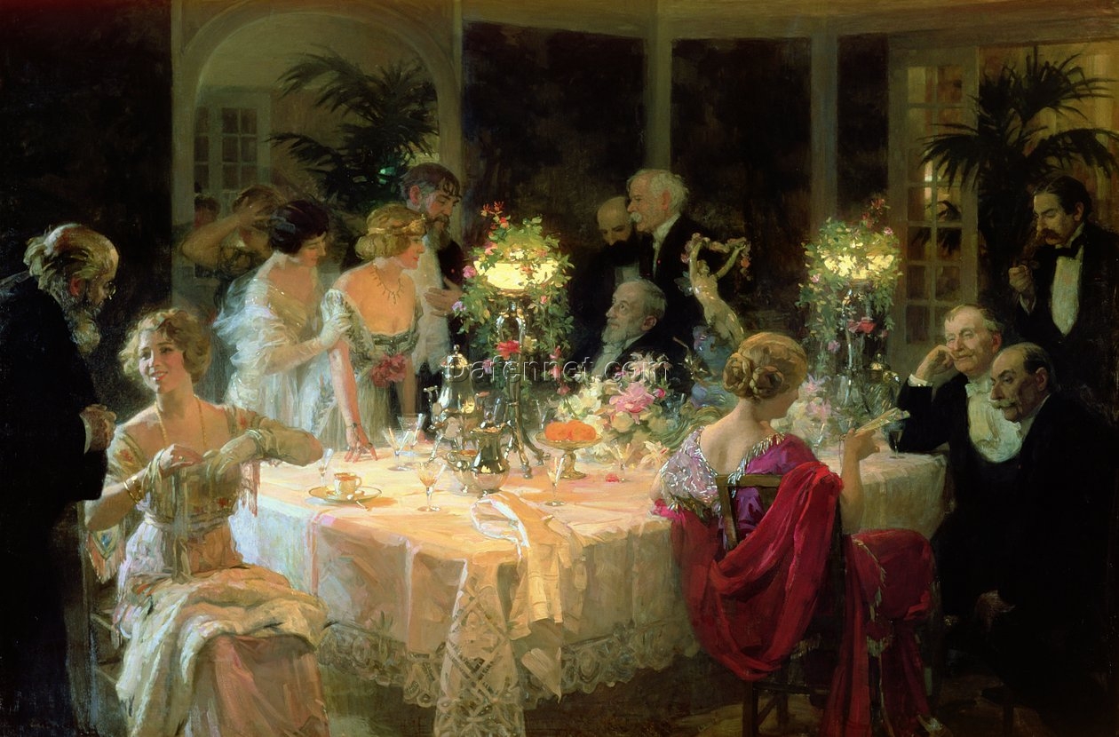 Jules Alexandre Gruen ‘The End of Dinner’ (1913) – Realistic Oil Painting of Everyday Life from Dafen Village Studios