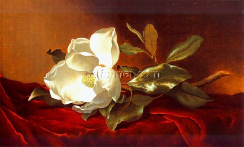 A Magnolia on Red Velvet by Martin Johnson Heade – Handcrafted Realism Art Reproduction