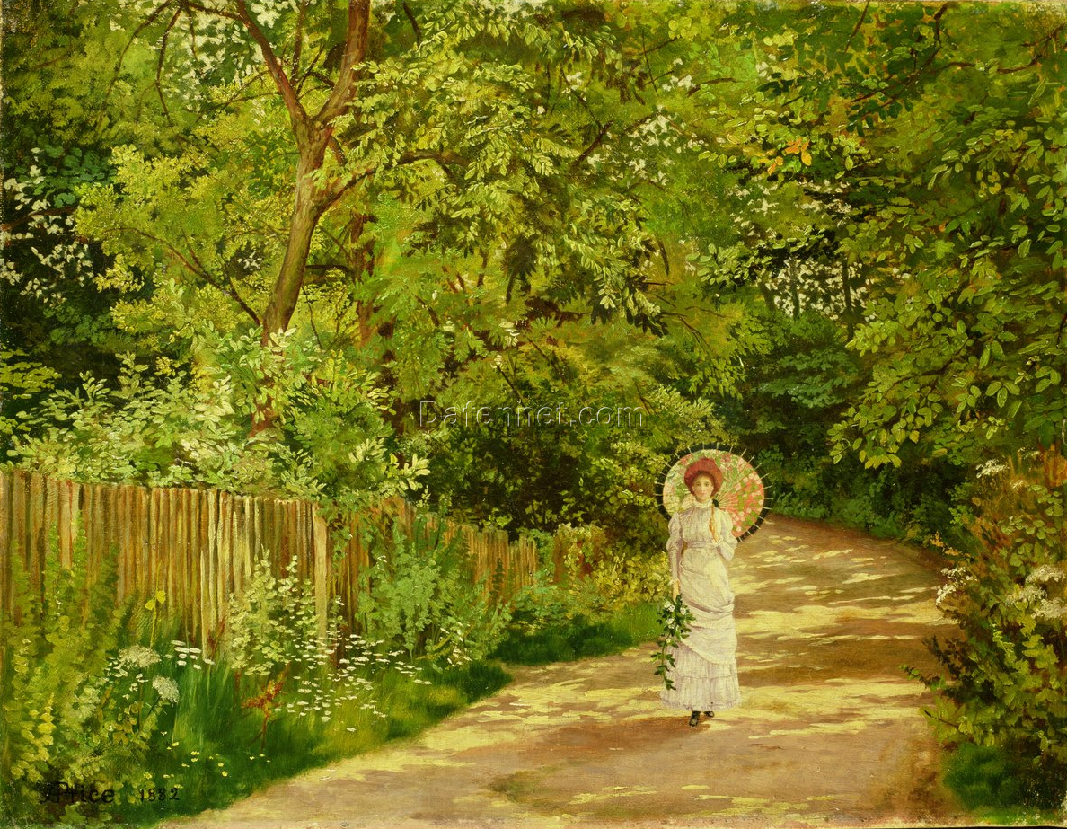 Inspired by Alice Price’s Lady with a Parasol – Elegant Oil Painting on Canvas (Dimensions: Custom)