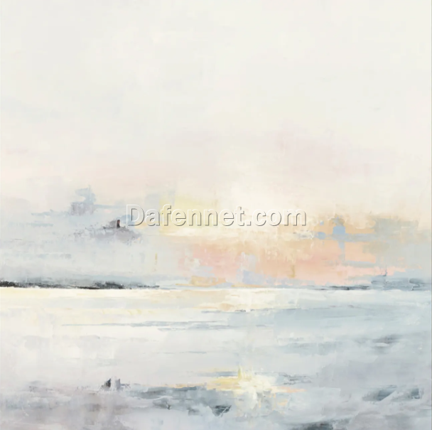 “Modern Abstract Sunrise Beach Oil Painting – Hand-Painted Seascape Art from Dafen Village