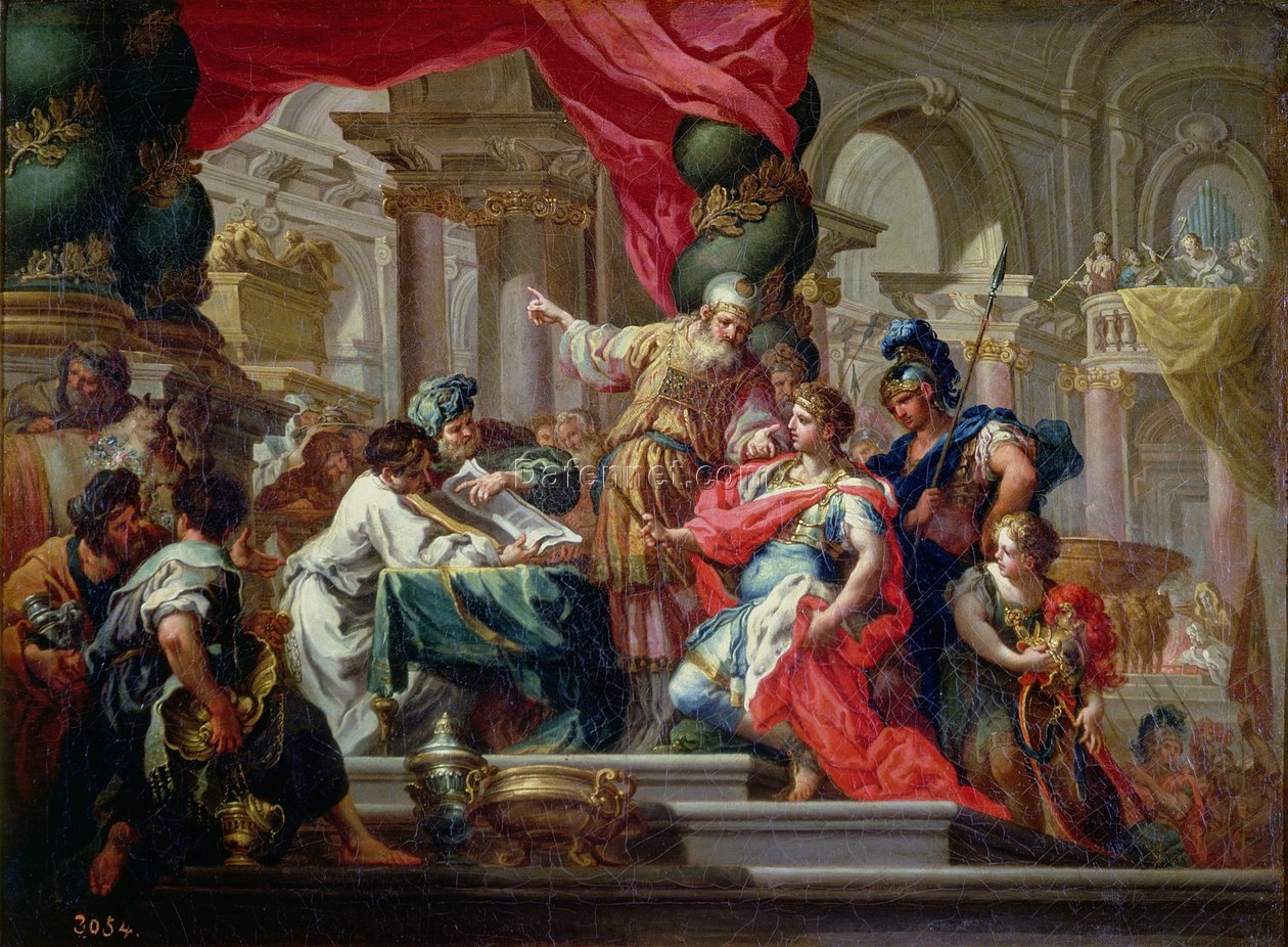 Custom Oil Reproduction of Sebastiano Conca’s Alexander the Great in the Temple of Jerusalem – 18th-Century Baroque Artwork