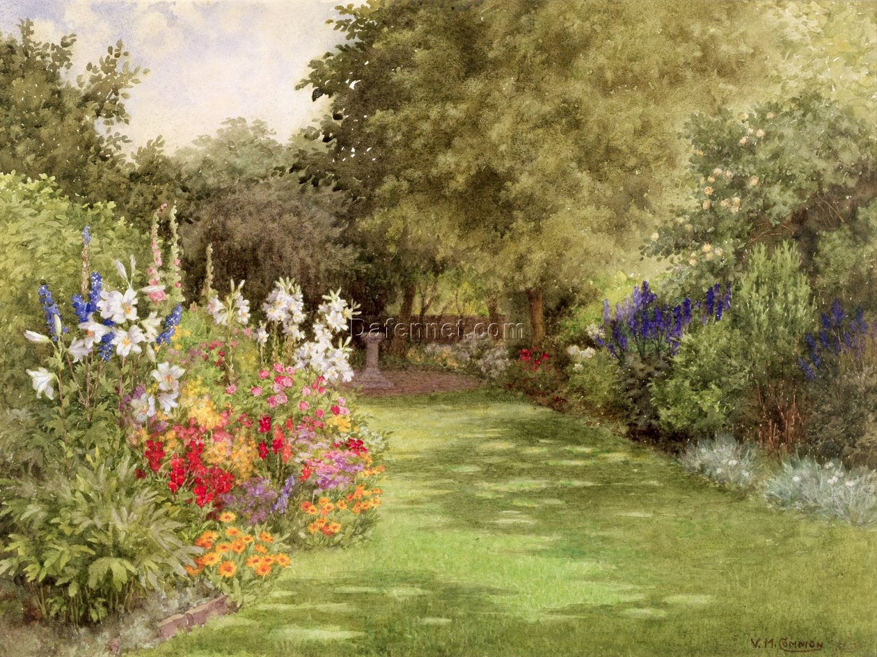 Charming Floral Art – A Garden in July, c.1910 by Violet Common, High-Quality Replica