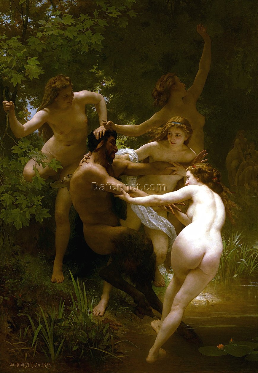 Realist Oil Painting Reproduction of Nymphs and Satyr by William-Adolphe Bouguereau (1873)