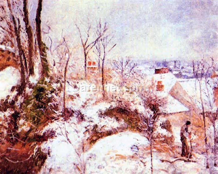 A Cottage in the Snow” by Camille Pissarro – 1879 Impressionist Landscape Oil Painting