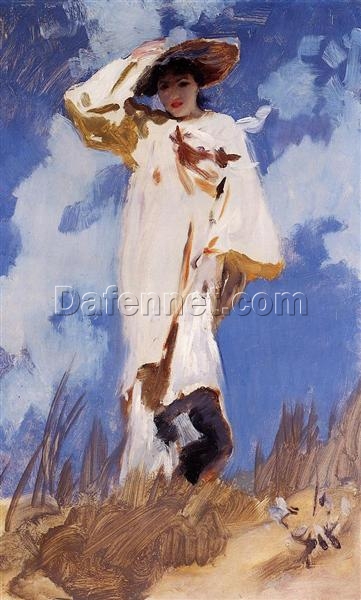 John Singer Sargent ‘A Gust of Wind’ Impressionism Genre Painting – Fine Art Reproduction on Canvas