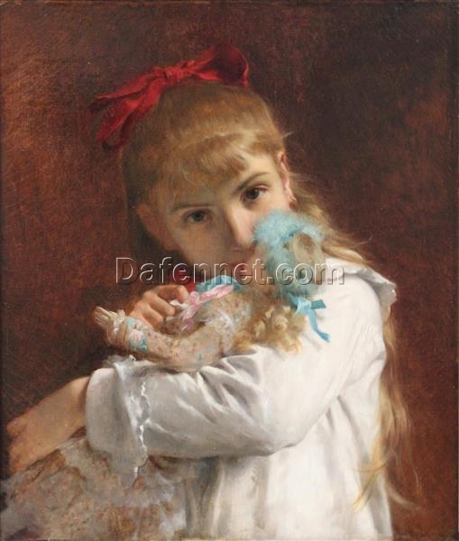 Hand-Painted Pierre-Auguste Cot ‘A New Doll (Little Girl)’ Oil Painting – 19th Century Genre Art on Canvas from Dafen Village Studio