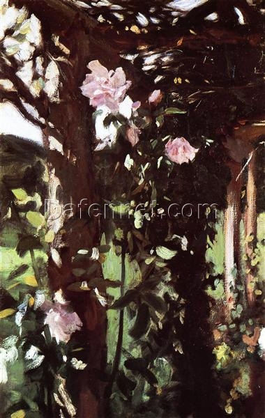 Oil Painting Inspired by John Singer Sargent’s A Rose Trellis (Roses at Oxfordshire) – Realistic Flower Painting on Canvas