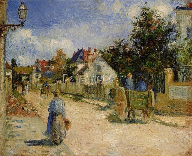 A Street in Pontoise” – 1879 by Camille Pissarro, Original Oil Painting of French Village Landscape