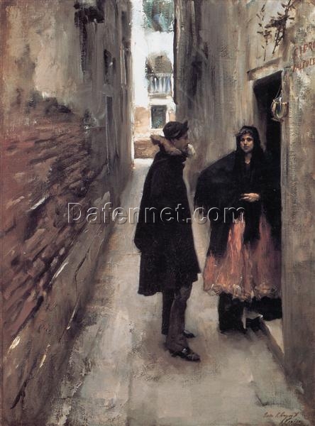 Oil Painting Inspired by John Singer Sargent’s A Street in Venice – Realistic Genre Art on Canvas