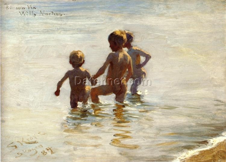 A Summer’s Day at Skagen South Beach by Peder Severin Kroyer – 1884 Impressionist Genre Painting Reproduction