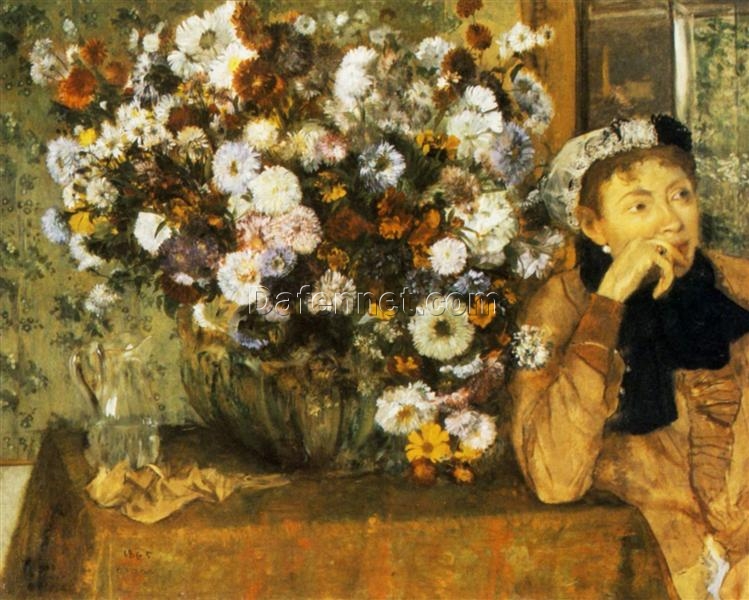 Edgar Degas ‘A Woman Seated beside a Vase of Flowers’ (1865) – Portrait of Madame Hertel with Chrysanthemums