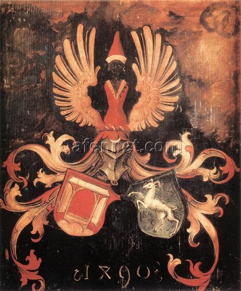 Hand-Painted Albrecht Dürer “Alliance Coat of Arms” Oil Painting – Northern Renaissance Design Reproduction by Da Fen Oil Painting Village Studio