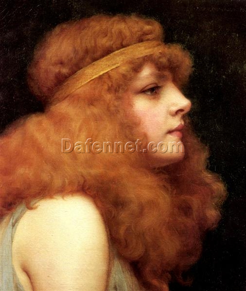 An Auburn Beauty by John William Godward | 1895 Neoclassical Portrait in Oil