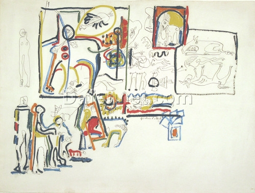 Inspired by Jackson Pollock’s Animals and Figures (1942) – Early Expressionist Oil, Ink, and Paper (57.1 x 76 cm)