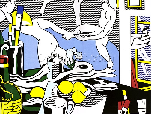 Custom Oil Painting Inspired by Roy Lichtenstein’s ‘Artist’s Studio – The Dance’ – Pop Art Interior Art on Canvas