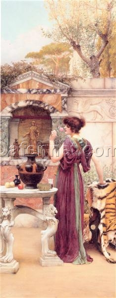 At the Garden Shrine, Pompeii by John William Godward | 1892 Neoclassical Oil Painting