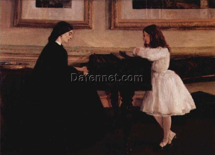 At the Piano by James Whistler – Realist Oil Painting of a Woman at the Piano