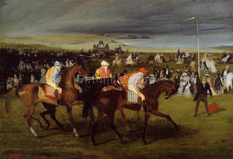 At the Races. The Start by Edgar Degas – Impressionism Genre Oil Reproduction on Canvas (1861 – 1862)