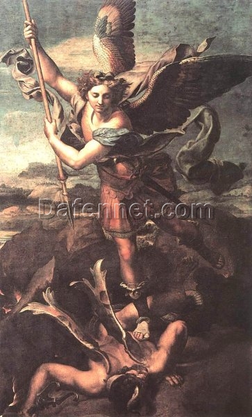 Raphael’s Saint Michael Trampling the Dragon – 1518 High Renaissance Painting Replica