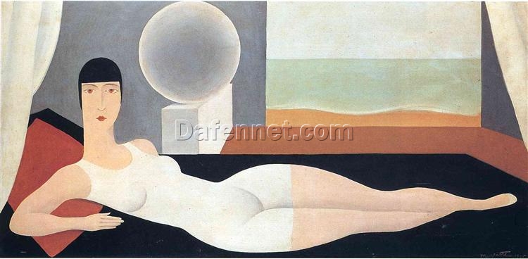 Bather Inspired by René Magritte – 1925 Art Deco Genre Painting, Oil on Canvas (50×100 cm)