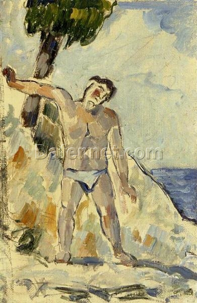 Bather with Arms Spread” by Paul Cézanne – 1876 Impressionist Nude Art, Museum-Grade Fine Art Reproduction